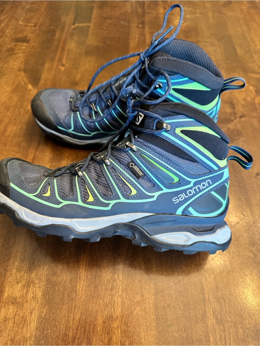 Salomon X Ultra Mid 2 GTX Goretex Gray Blue Outdoor Hiking Boots Womens US 8.5
